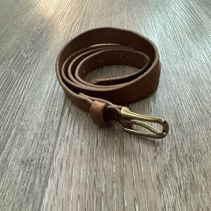 Jcrew Genuine Brown Leather Belt with Gold Buckle